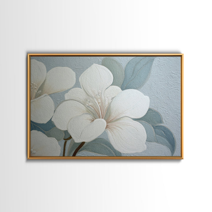 White Orchid on Light Gray Ground Framed Canvas Print, Waiting Room Art, Art Print, Waiting Room Decor, Oil Painting, Calm, WRA-3x2-59