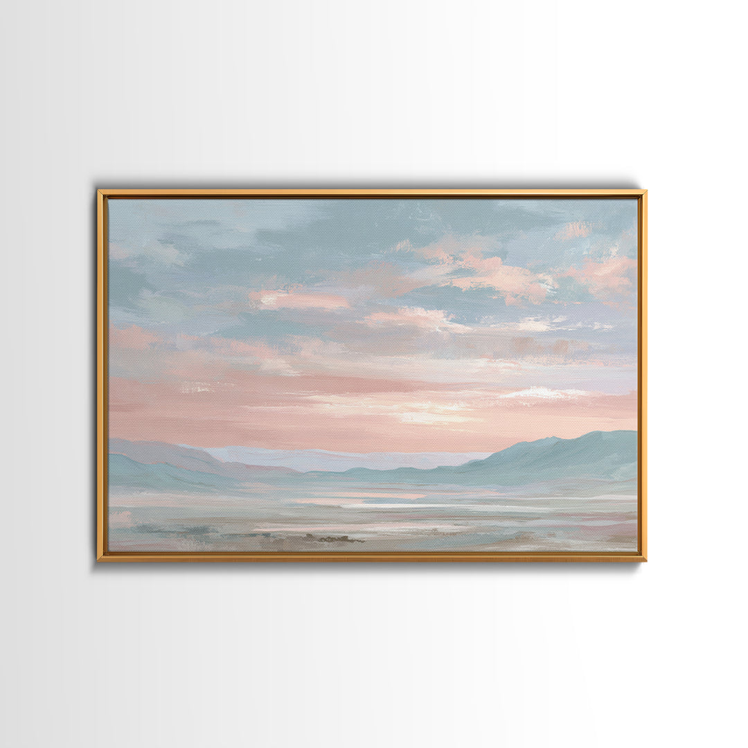 Warm Desert Sunrise Framed Canvas Print, Waiting Room Art, Dental Wall Art, Waiting Room Decor, Watercolor Art, Calm, WRA-3x2-65