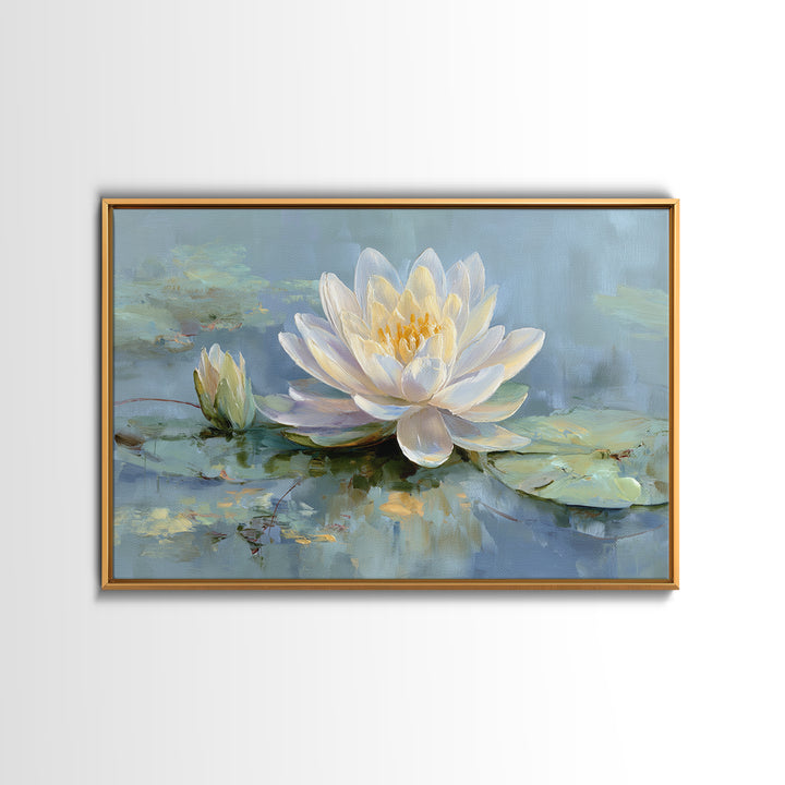 Lotus Flower on Still Water Canvas Print, Waiting Room Art, Textured Painting, Waiting Room Decor, Watercolor Art, Calm, WRA-3x2-67