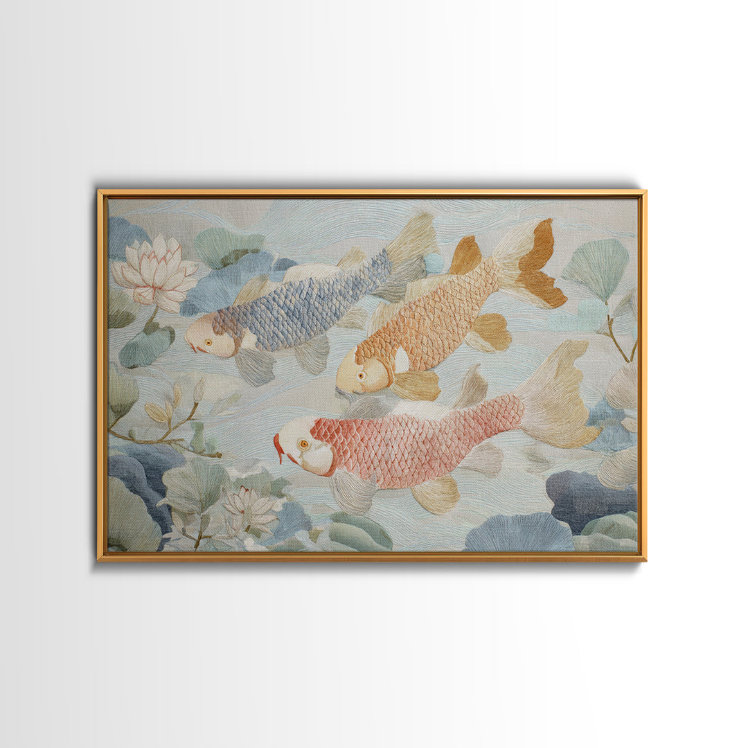 Gentle Koi Fish Framed Canvas Print, Waiting Room Art, Minimalist Wall Art, Waiting Room Decor, Oil Painting, Calm, Dental Art, WRA-3x2-74