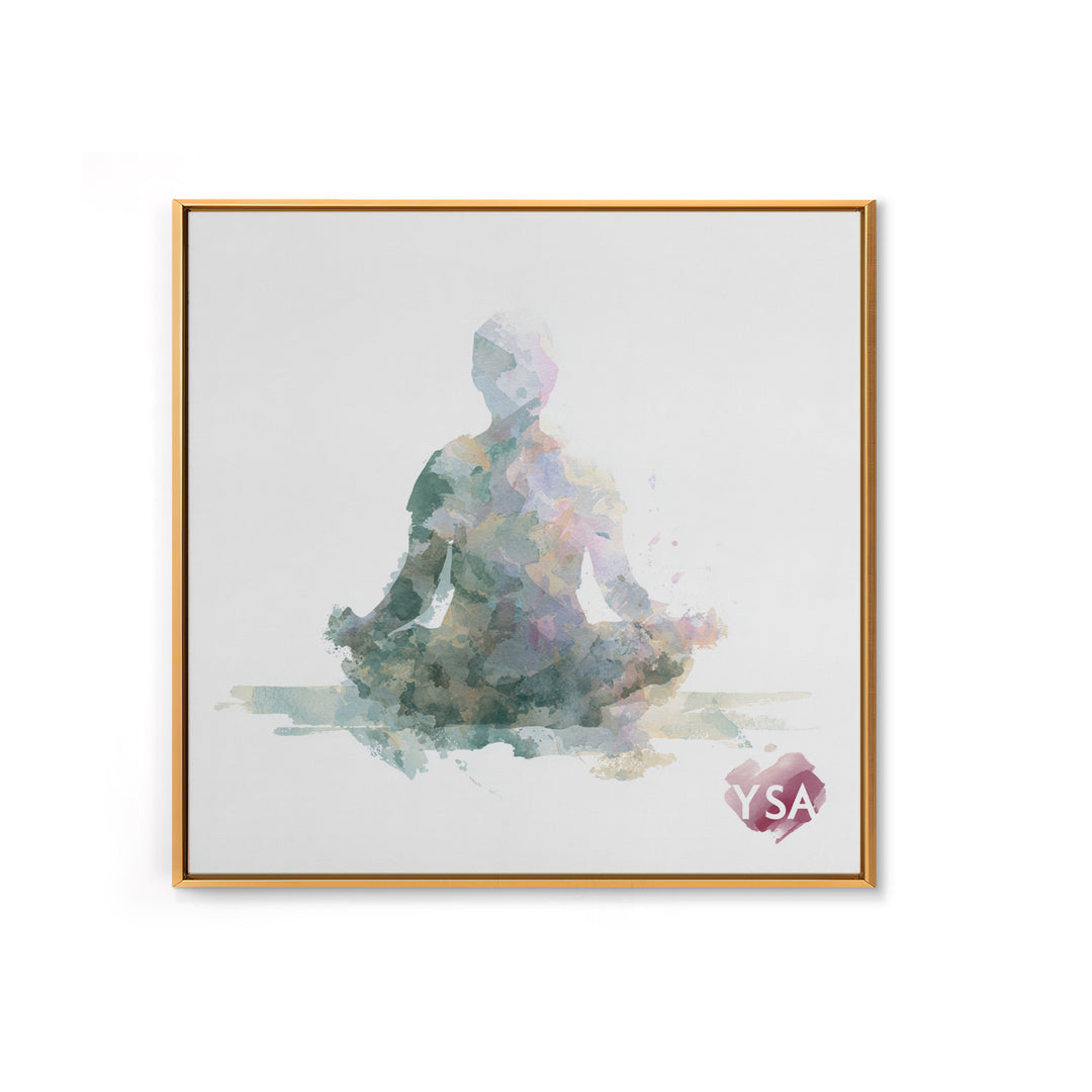 Soft Watercolor Aura Around Seated Figure Canvas Print, Yoga Studio Art, Living Room Wall Art, Yoga Studio Decor, Balance, YSA-1x1-23