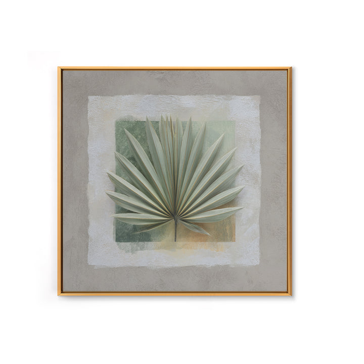 Gentle Palm Leaf Shadow on Plaster Framed Canvas Print, Yoga Studio Art, Art Print, Yoga Studio Decor, Oil Painting, Balance, YSA-1x1-48