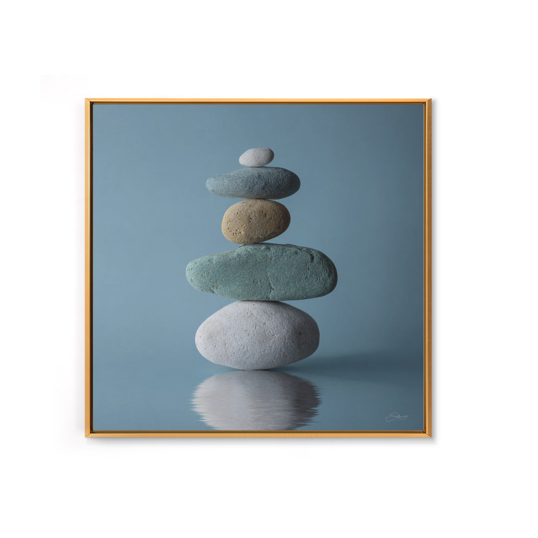 Balanced Stones Beside Calm Water Framed Canvas Print, Yoga Studio Art, Art Nouveau Decor, Yoga Studio Decor, Fine Art, Balance, YSA-1x1-52