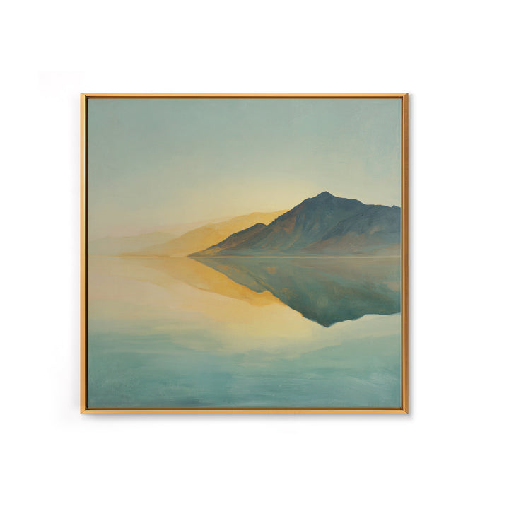 Sunrise Mountain Lake Reflection Framed Canvas Print, Yoga Studio Art, Boho Art, Yoga Studio Decor, Oil Painting, Balance, YSA-1x1-68