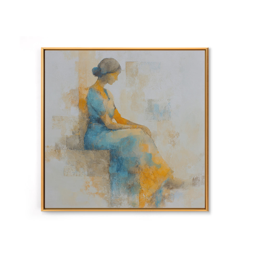 Soft Watercolor Aura Around Seated Figure Framed Canvas Print, Yoga Studio Art, Feminine Wall Art, Yoga Studio Decor, Balance, YSA-1x1-71