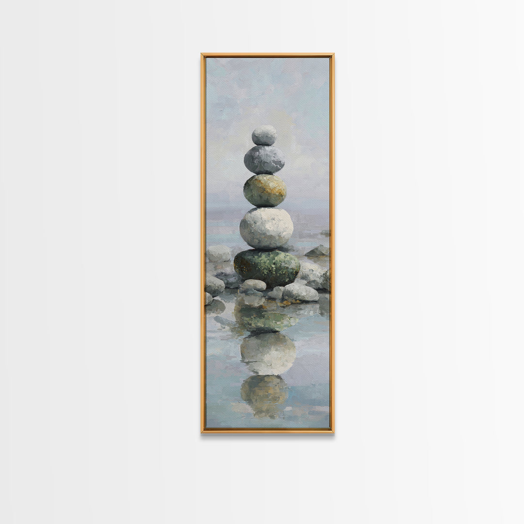 Balanced Stones Beside Calm Water Canvas Print, Yoga Studio Art, Yoga, Yoga Studio Decor, Fine Art, Balance, Nature Prints, YSA-1x3-40
