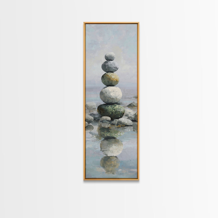 Balanced Stones Beside Calm Water Canvas Print, Yoga Studio Art, Yoga, Yoga Studio Decor, Fine Art, Balance, Nature Prints, YSA-1x3-40