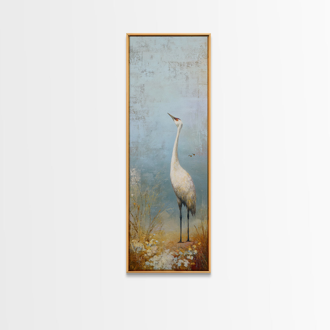 White Crane in Misty Morning Framed Canvas Print, Yoga Studio Art, Black and White Art, Yoga Studio Decor, Fine Art, Balance, YSA-1x3-75