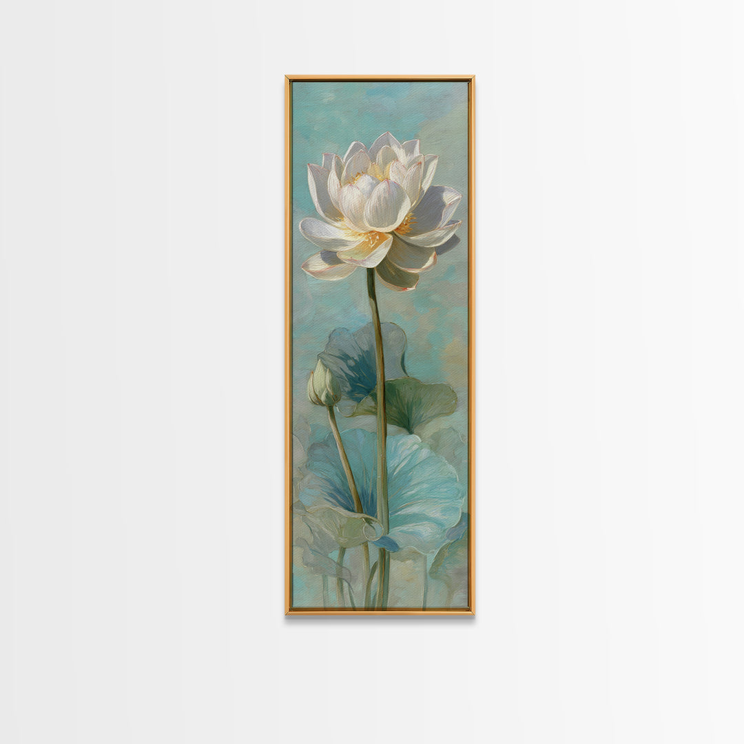 Lotus Flower with Soft Golden Glow Framed Canvas Print, Yoga Studio Art, Zen Wall Art, Yoga Studio Decor, Fine Art, Balance, YSA-1x3-87