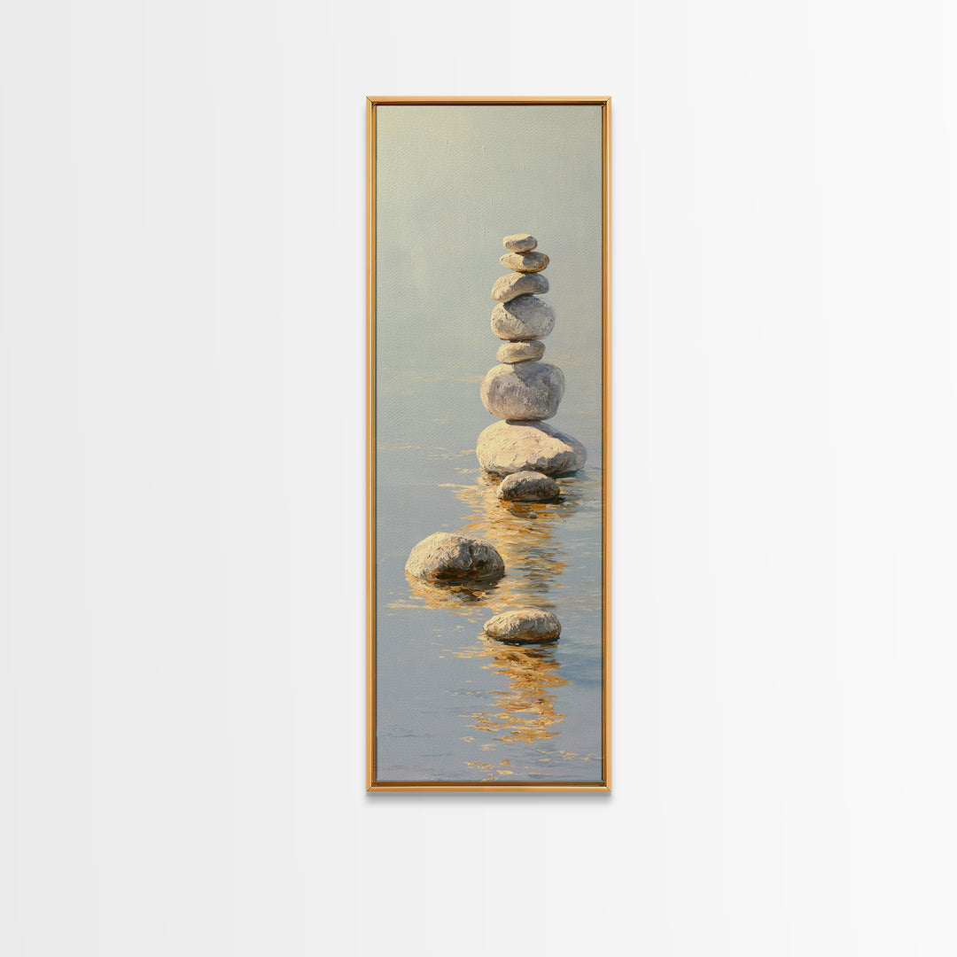 Balanced Stones Beside Calm Water Canvas Print, Yoga Studio Art, Wall Art Printable, Yoga Studio Decor, Fine Art, Balance, YSA-1x3-88