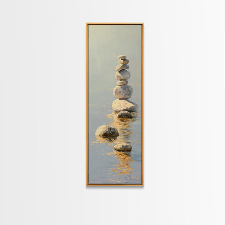 Balanced Stones Beside Calm Water Canvas Print, Yoga Studio Art, Wall Art Printable, Yoga Studio Decor, Fine Art, Balance, YSA-1x3-88