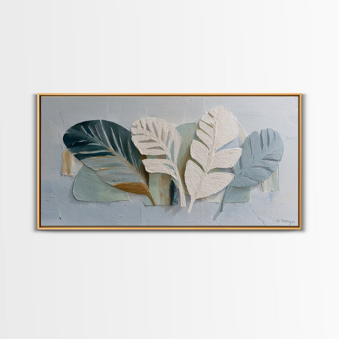Gentle Palm Leaf Shadow on Plaster Framed Canvas Print, Yoga Studio Art, Fine Art Print, Yoga Studio Decor, Fine Art, Balance, YSA-2x1-20