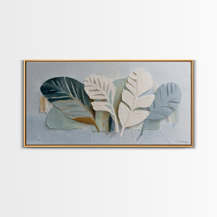 Gentle Palm Leaf Shadow on Plaster Framed Canvas Print, Yoga Studio Art, Fine Art Print, Yoga Studio Decor, Fine Art, Balance, YSA-2x1-20