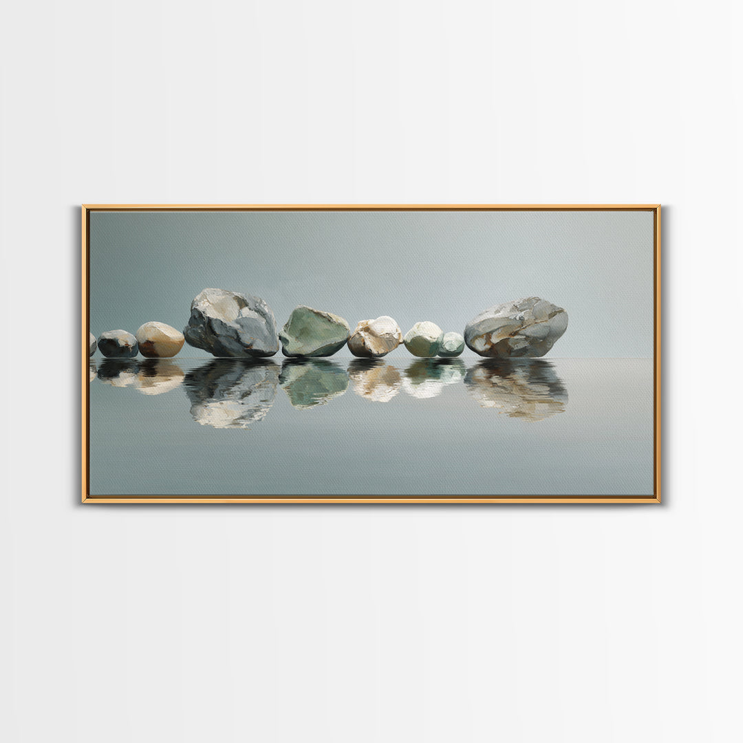 Sunrise Mountain Lake Reflection Canvas Print, Yoga Studio Art, Living Room Decor, Yoga Studio Decor, Oil Painting, Balance, YSA-2x1-64