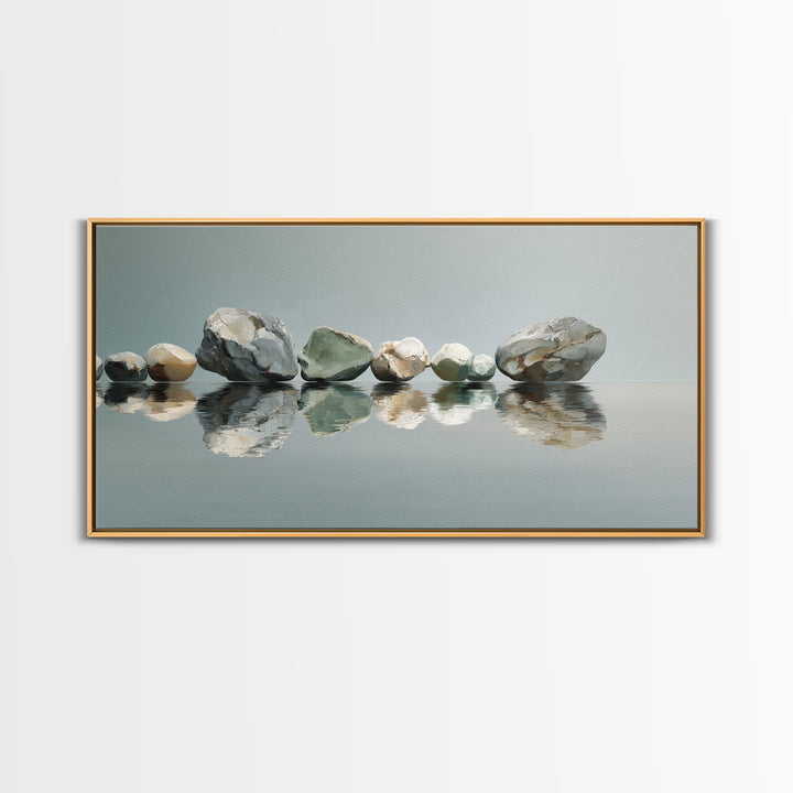 Sunrise Mountain Lake Reflection Canvas Print, Yoga Studio Art, Living Room Decor, Yoga Studio Decor, Oil Painting, Balance, YSA-2x1-64