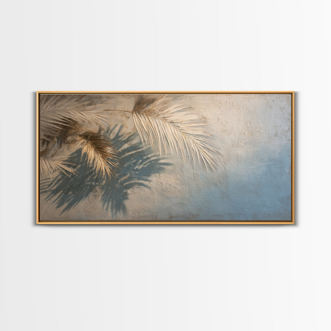 Gentle Palm Leaf Shadow on Plaster Canvas Print, Yoga Studio Art, Wall Art Print, Yoga Studio Decor, Watercolor Art, Balance, YSA-2x1-68