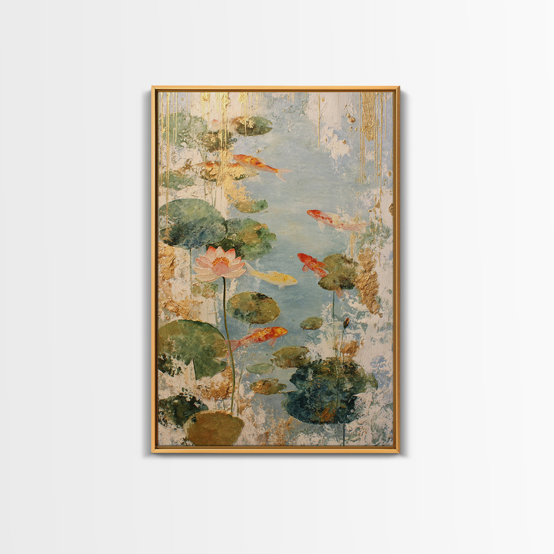Lotus and Koi Water Scene Framed Canvas Print, Yoga Studio Art, Yoga, Yoga Studio Decor, Fine Art, Balance, Nature Prints, YSA-2x3-78