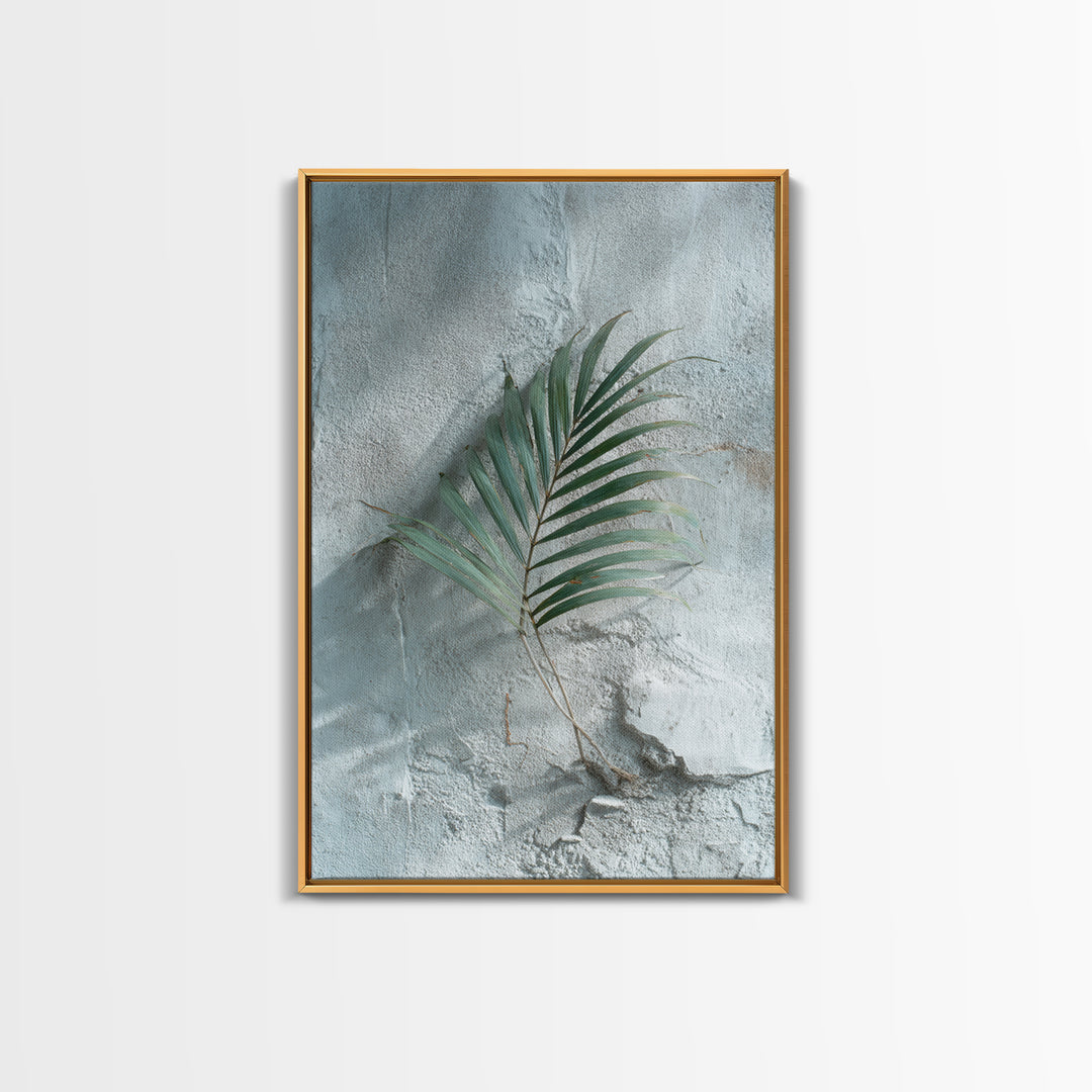 Gentle Palm Leaf Shadow on Plaster Framed Canvas Print, Yoga Studio Art, Yoga Gift, Yoga Studio Decor, Watercolor Art, Balance, YSA-2x3-8