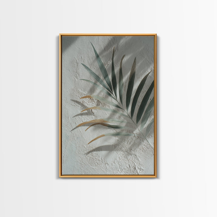 Gentle Palm Leaf Shadow on Plaster Framed Canvas Print, Yoga Studio Art, Yoga Studio Decor, Watercolor Art, Balance, YSA-2x3-80