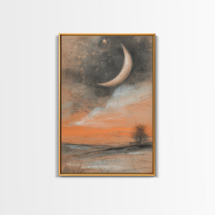 Crescent Moon and Stars Framed Canvas Print, Yoga Studio Art, Printable Wall Art, Yoga Studio Decor, Watercolor Art, Balance, YSA-2x3-98