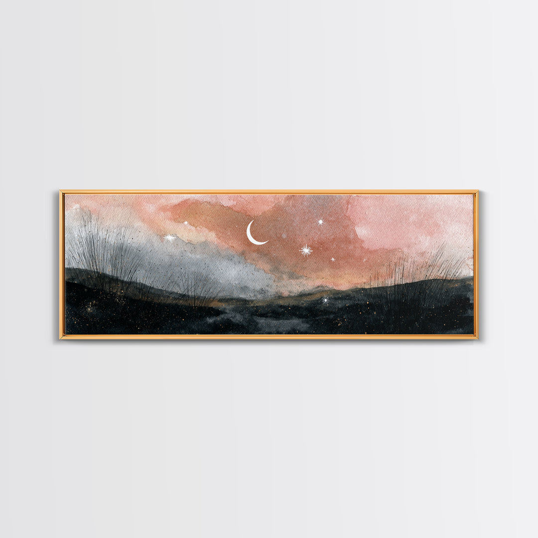Crescent Moon and Stars Framed Canvas Print, Yoga Studio Art, Home Decor, Yoga Studio Decor, Fine Art, Balance, Custom Wall Art, YSA-3x1-10