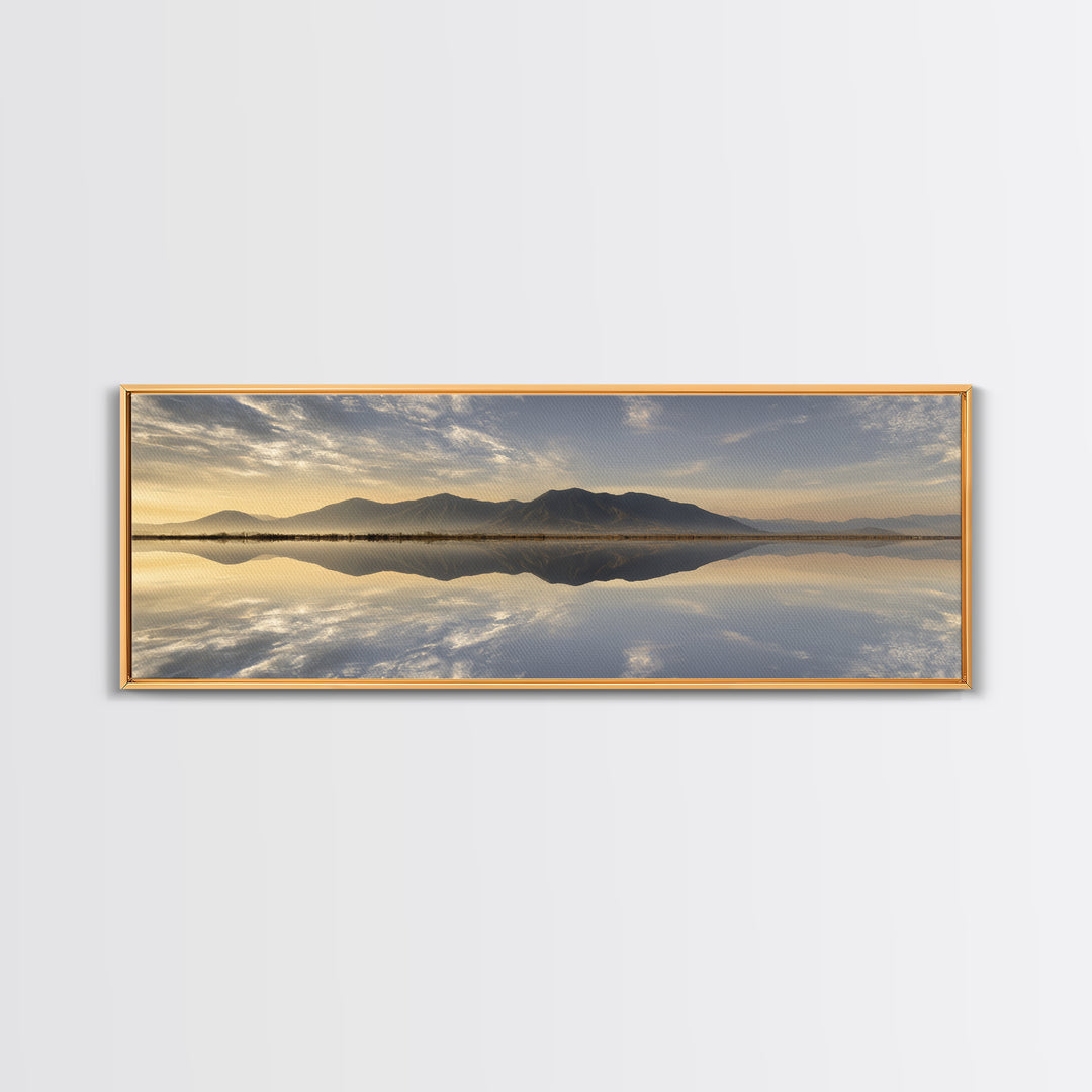 Sunrise Mountain Lake Reflection Framed Canvas Print, Yoga Studio Art, Zen Wall Art, Yoga Studio Decor, Watercolor Art, Balance, YSA-3x1-12