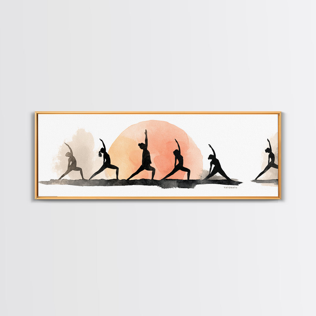 Sun Salutation Silhouette Sequence Without Text Canvas Print, Yoga Studio Art, Luxury Decor, Yoga Studio Decor, Balance, YSA-3x1-48
