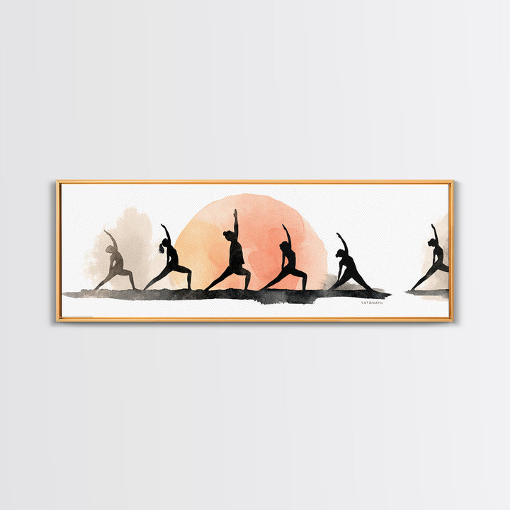 Sun Salutation Silhouette Sequence Without Text Canvas Print, Yoga Studio Art, Luxury Decor, Yoga Studio Decor, Balance, YSA-3x1-48