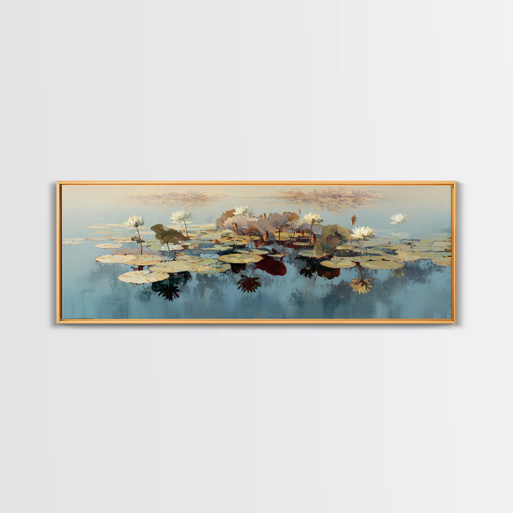 Lotus and Koi Water Scene Canvas Print, Yoga Studio Art, Gallery Decor, Yoga Studio Decor, Oil Painting, Balance, YSA-3x1-62