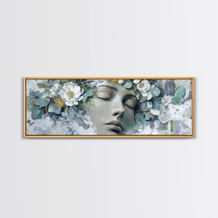 Closed Eye Face Framed Canvas Print, Yoga Studio Art, Yoga Gift, Yoga Studio Decor, Oil Painting, Balance, Neutral Decor, YSA-3x1-77