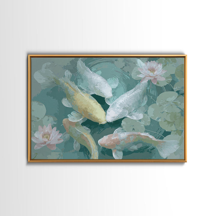 Lotus and Koi Water Scene Framed Canvas Print, Yoga Studio Art, Yoga, Yoga Studio Decor, Fine Art, Balance, Nature Prints, YSA-3x2-2