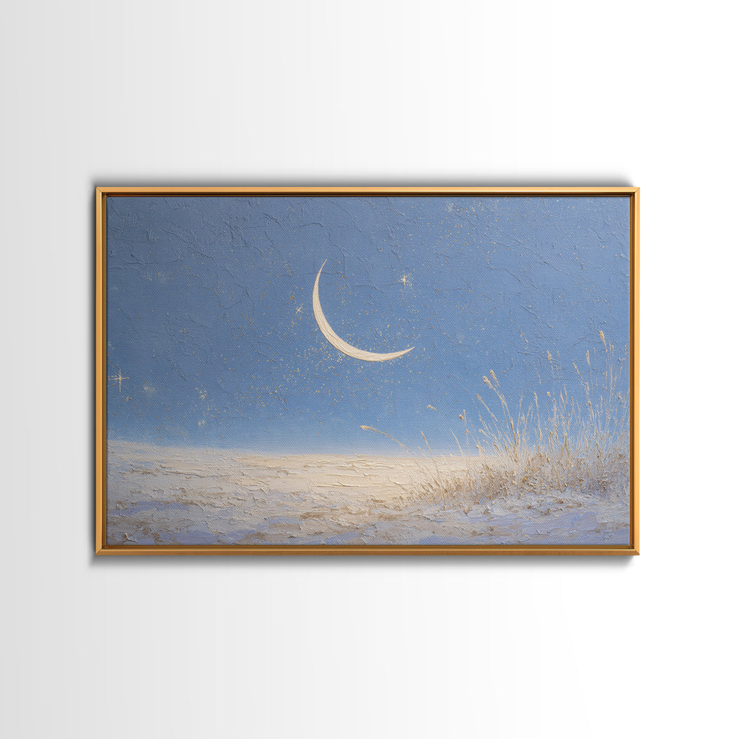 Crescent Moon and Stars Canvas Print, Yoga Studio Art, Living Room Wall Art, Yoga Studio Decor, Oil Painting, Balance, YSA-3x2-22