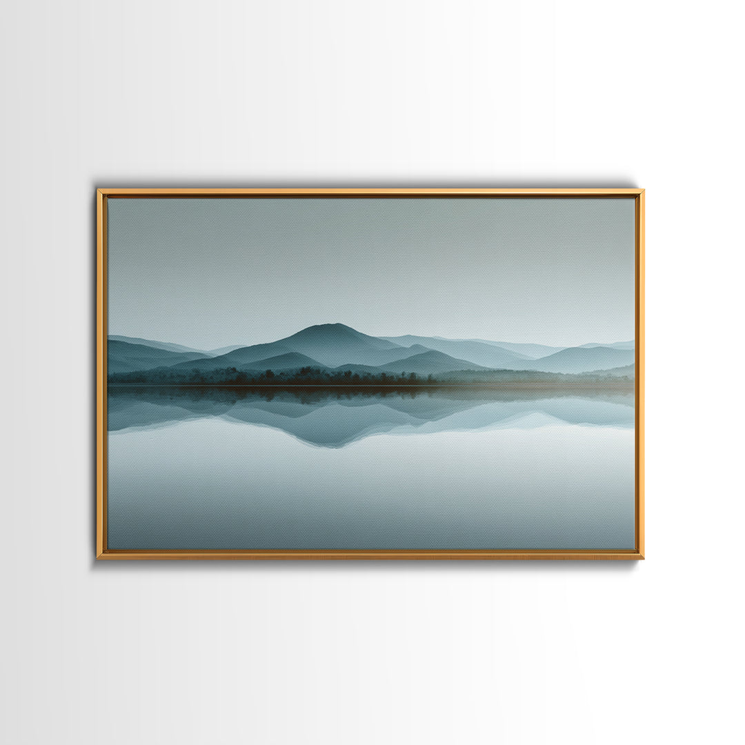 Sunrise Mountain Lake Reflection Framed Canvas Print, Yoga Studio Art, Wall Art Printable, Yoga Studio Decor, Watercolor Art, YSA-3x2-24