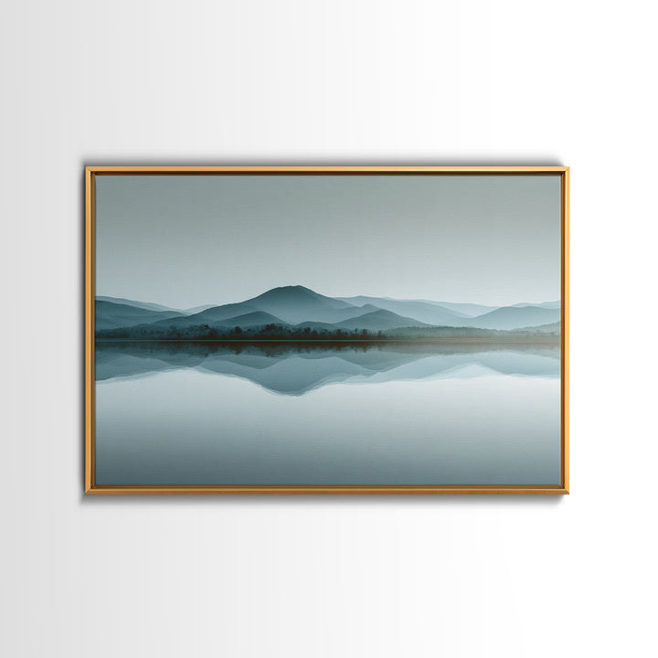 Sunrise Mountain Lake Reflection Framed Canvas Print, Yoga Studio Art, Wall Art Printable, Yoga Studio Decor, Watercolor Art, YSA-3x2-24