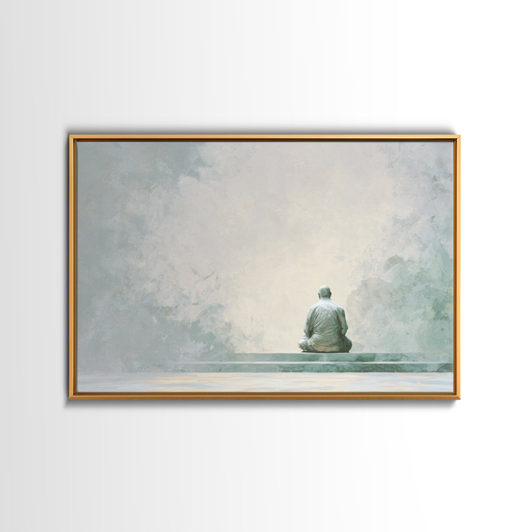 Soft Watercolor Aura Around Seated Figure Framed Canvas Print, Yoga Studio Art, Black Artists, Yoga Studio Decor, Balance, YSA-3x2-27