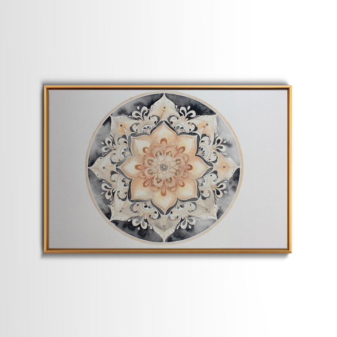 Mandala in Soft Earth Tones Canvas Print, Yoga Studio Art, Black and White Art, Yoga Studio Decor, Oil Painting, Balance, YSA-3x2-61