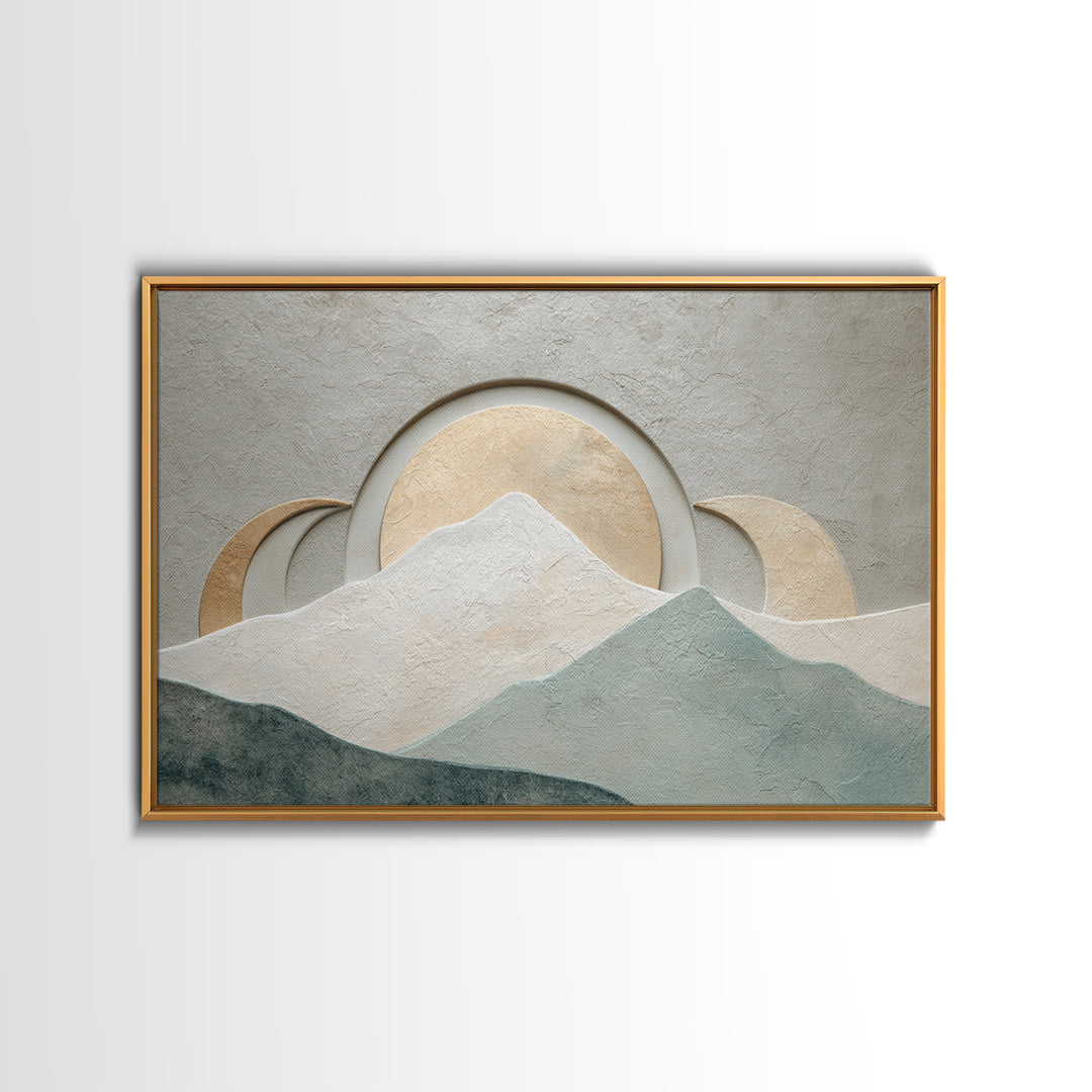 Moon Phase Arc Above Mountain Silhouette Framed Canvas Print, Yoga Studio Art, Feminine Wall Art, Yoga Studio Decor, Balance, YSA-3x2-81