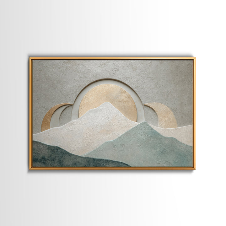 Moon Phase Arc Above Mountain Silhouette Framed Canvas Print, Yoga Studio Art, Feminine Wall Art, Yoga Studio Decor, Balance, YSA-3x2-81
