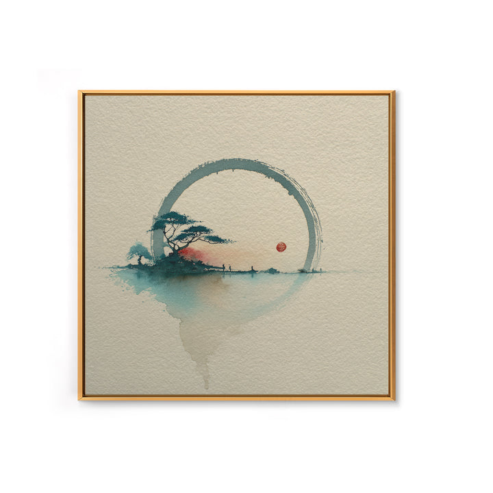 Single Black Ens Circle on Warm Paper Canvas Print, Zen Art, Art, Living Room Decor, Zen, Garden Art, Japanese Wall Art, ZEN-1x1-25