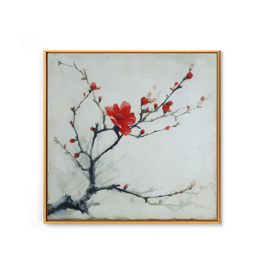 Black Branch with One Red Blossom Framed Canvas Print, Zen Art, Art Print, Living Room Decor, Fine Art, Zen, Boho Wall Decor, ZEN-1x1-33