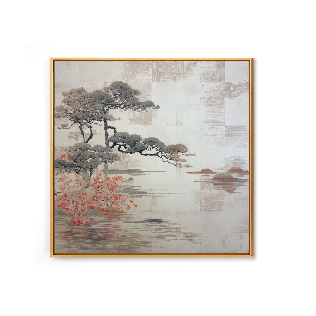 Soft Pine Silhouette Framed Canvas Print, Zen Art, Wabi Sabi Wall Art, Living Room Decor, Fine Art, Zen, Statement Artwork, ZEN-1x1-39