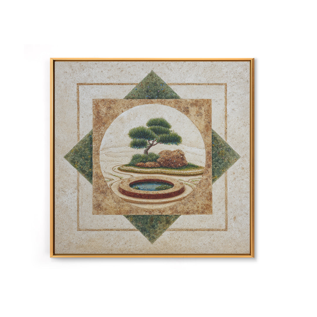 Raked Sand Garden Pattern from Above Framed Canvas Print, Zen Art, Artist, Living Room Decor, Watercolor Art, Zen, ZEN-1x1-6