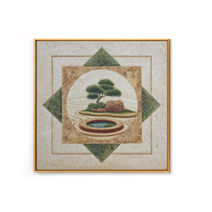 Raked Sand Garden Pattern from Above Framed Canvas Print, Zen Art, Artist, Living Room Decor, Watercolor Art, Zen, ZEN-1x1-6