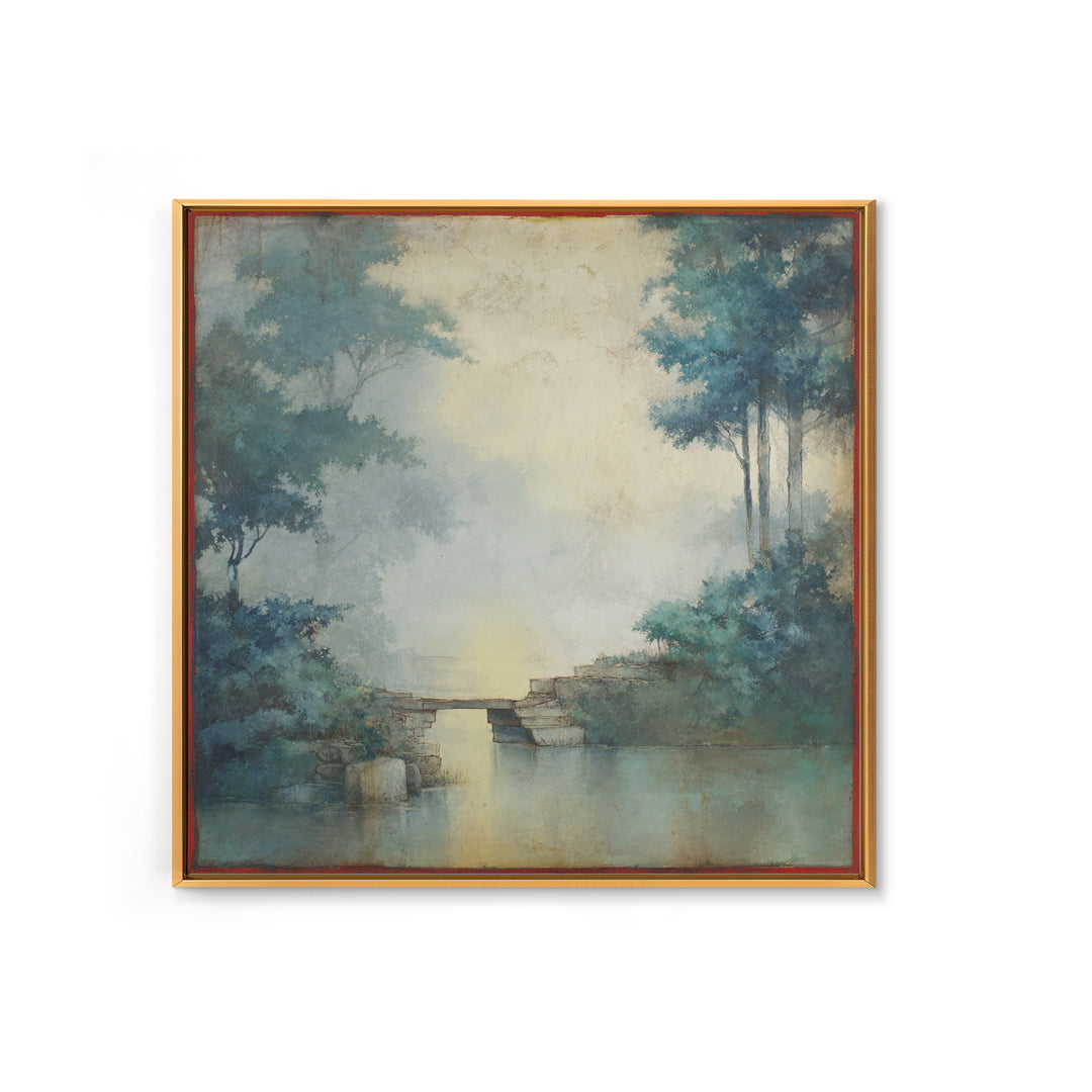 Japanese Garden Bridge Implied Through Shapes Framed Canvas Print, Zen Art, Statement Artwork, Living Room Decor, Fine Art, Zen, ZEN-1x1-62
