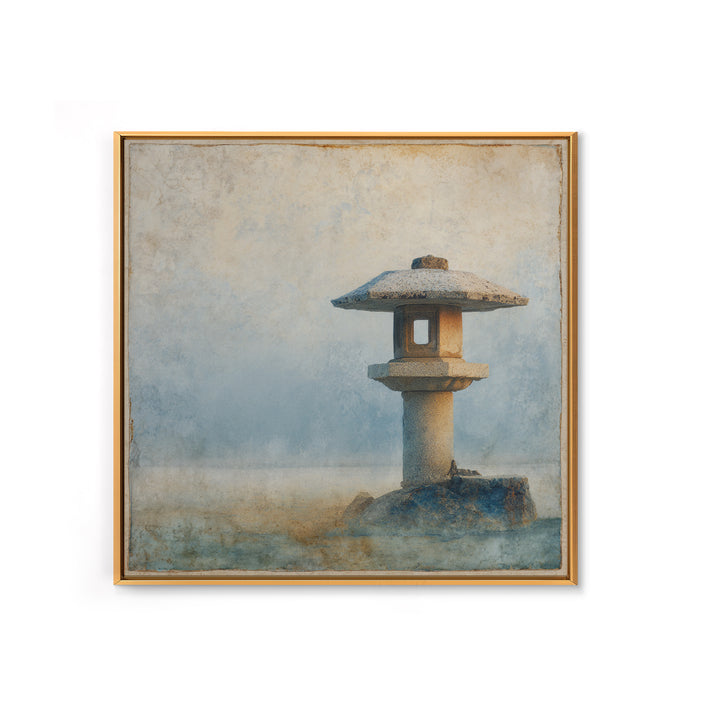 Stone Lantern in Morning Fog Without Garden Framed Canvas Print, Zen Art, Contemporary Art, Living Room Decor, Fine Art, Zen, ZEN-1x1-66