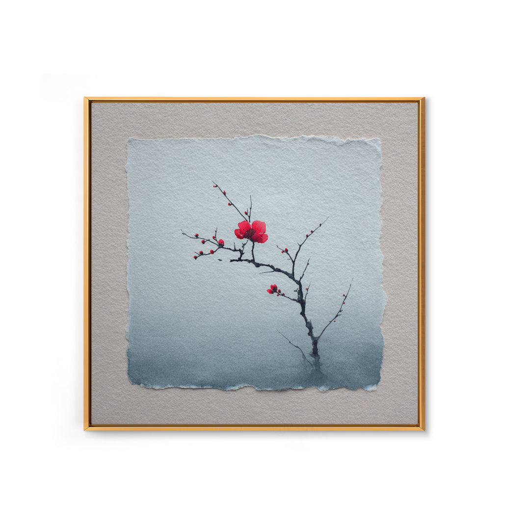 Black Branch with One Red Blossom Canvas Print, Zen Art, Abstract Art, Living Room Decor, Oil Painting, Zen, Wabi Sabi Wall Art, ZEN-1x1-81