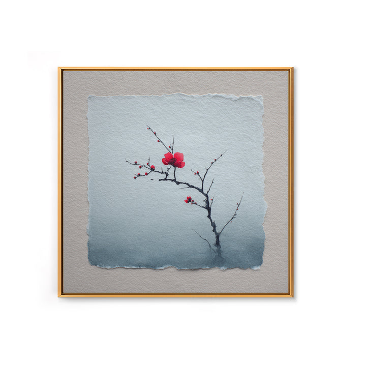 Black Branch with One Red Blossom Canvas Print, Zen Art, Abstract Art, Living Room Decor, Oil Painting, Zen, Wabi Sabi Wall Art, ZEN-1x1-81