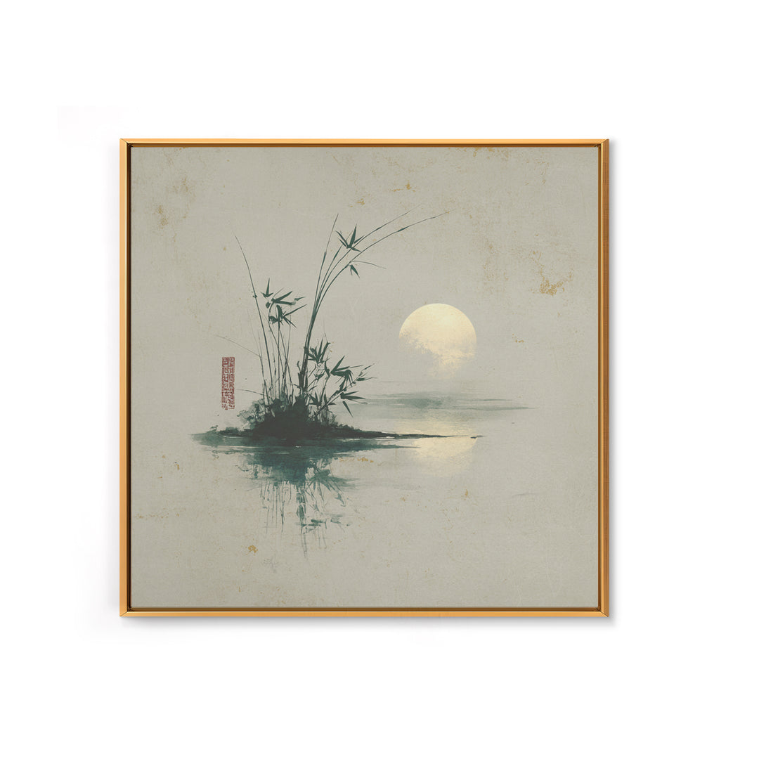 Moon Reflected in Quiet Pond Canvas Print, Zen Art, Textured Painting, Living Room Decor, Oil Painting, Zen, Abstract Art, ZEN-1x1-82