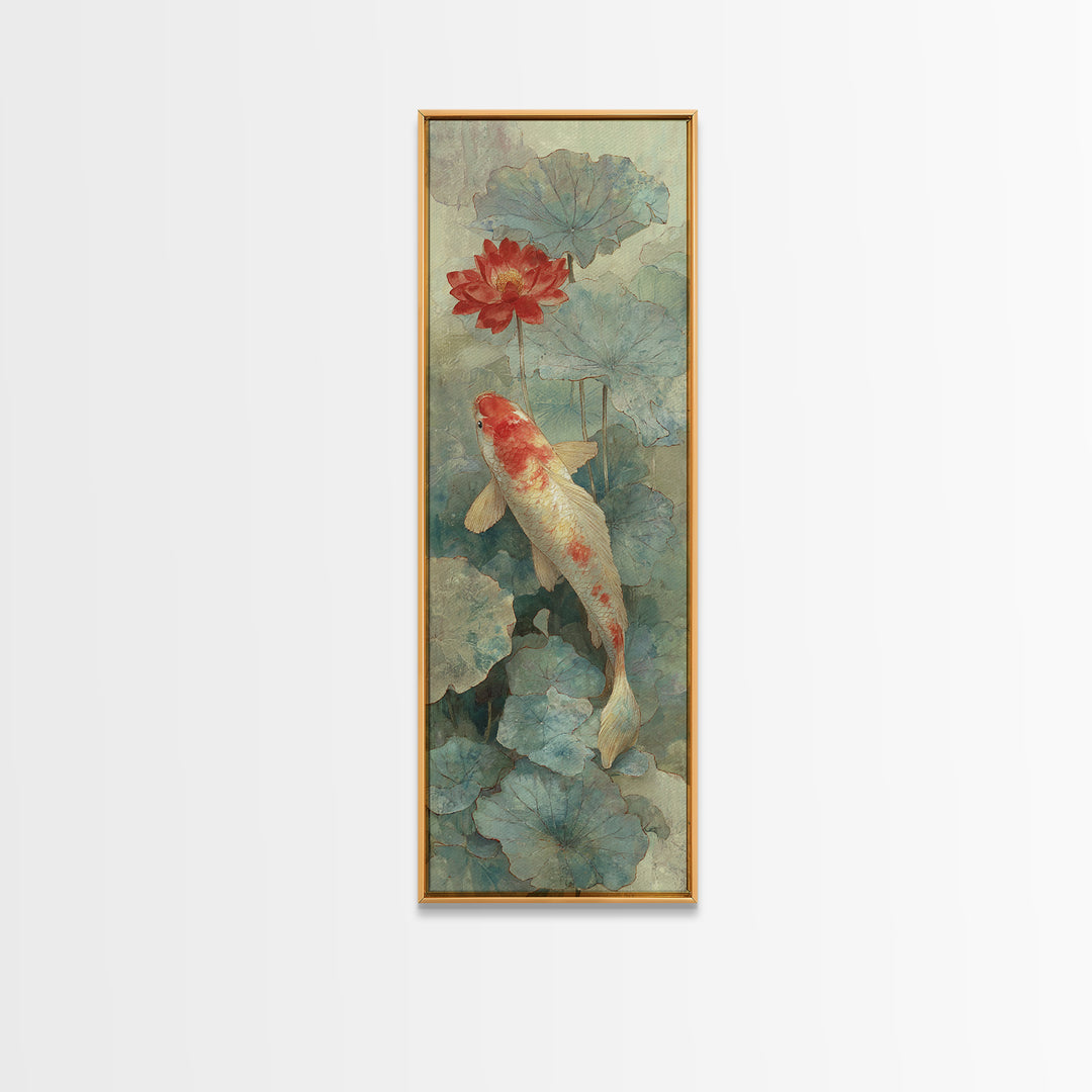 Koi Fish Beneath Floating Lotus Leaves Canvas Print, Zen Art, Abstract Art, Living Room Decor, Watercolor Art, Zen, ZEN-1x3-16