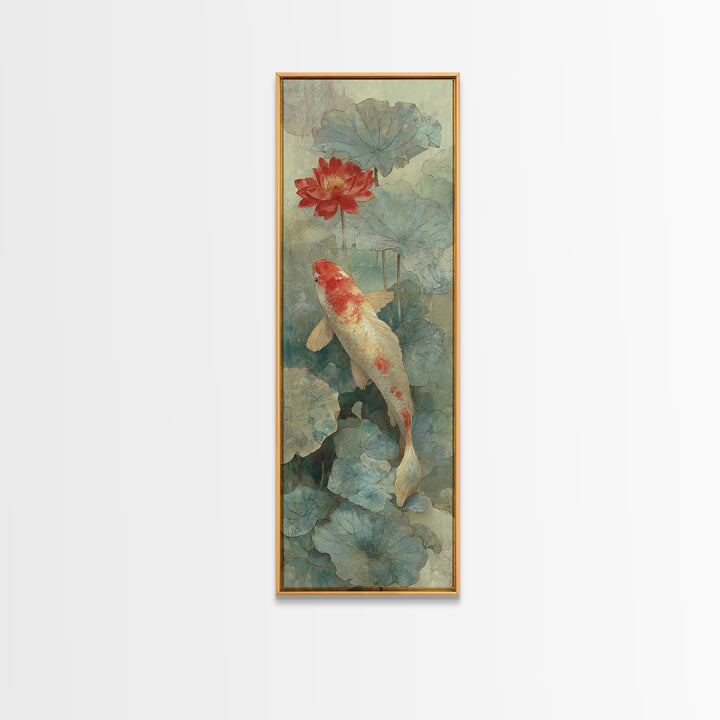 Koi Fish Beneath Floating Lotus Leaves Canvas Print, Zen Art, Abstract Art, Living Room Decor, Watercolor Art, Zen, ZEN-1x3-16